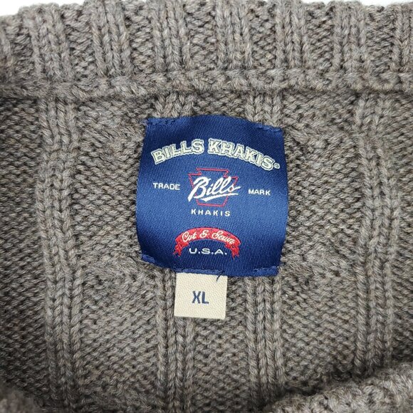 Bills Khakis Cable Knit Sweater Mens XL Light Brown Chunky 100% Cotton Crew Neck - Picture 2 of 5